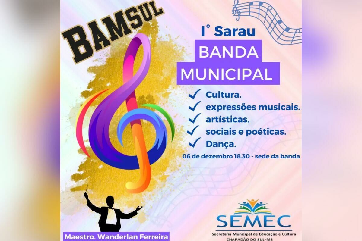 Imagem de compartilhamento para o artigo 1° Sarau da Banda Municipal de Chapadão do Sul reúne arte e cultura local da MS Todo dia